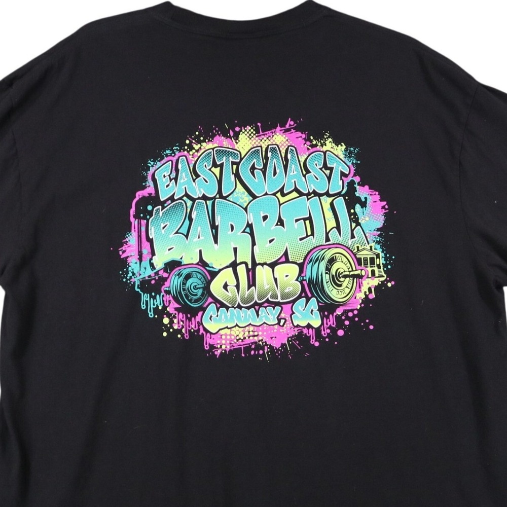 East Coast Barbell Comfort Colors T-Shirt Mens XL Black Neon Graphic Gym Workout